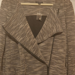 H by Halston French Zip Jacket Plus Size NWOT Blk Wht Gray Flattering‎ Cut 24W